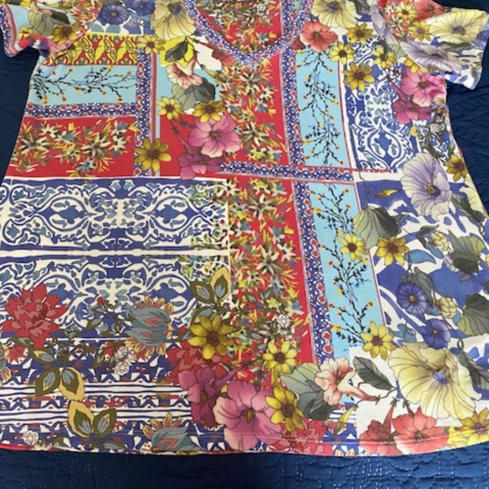 Johnny Was Midsummer Favorite Short Sleeve V-neck Swing Tee